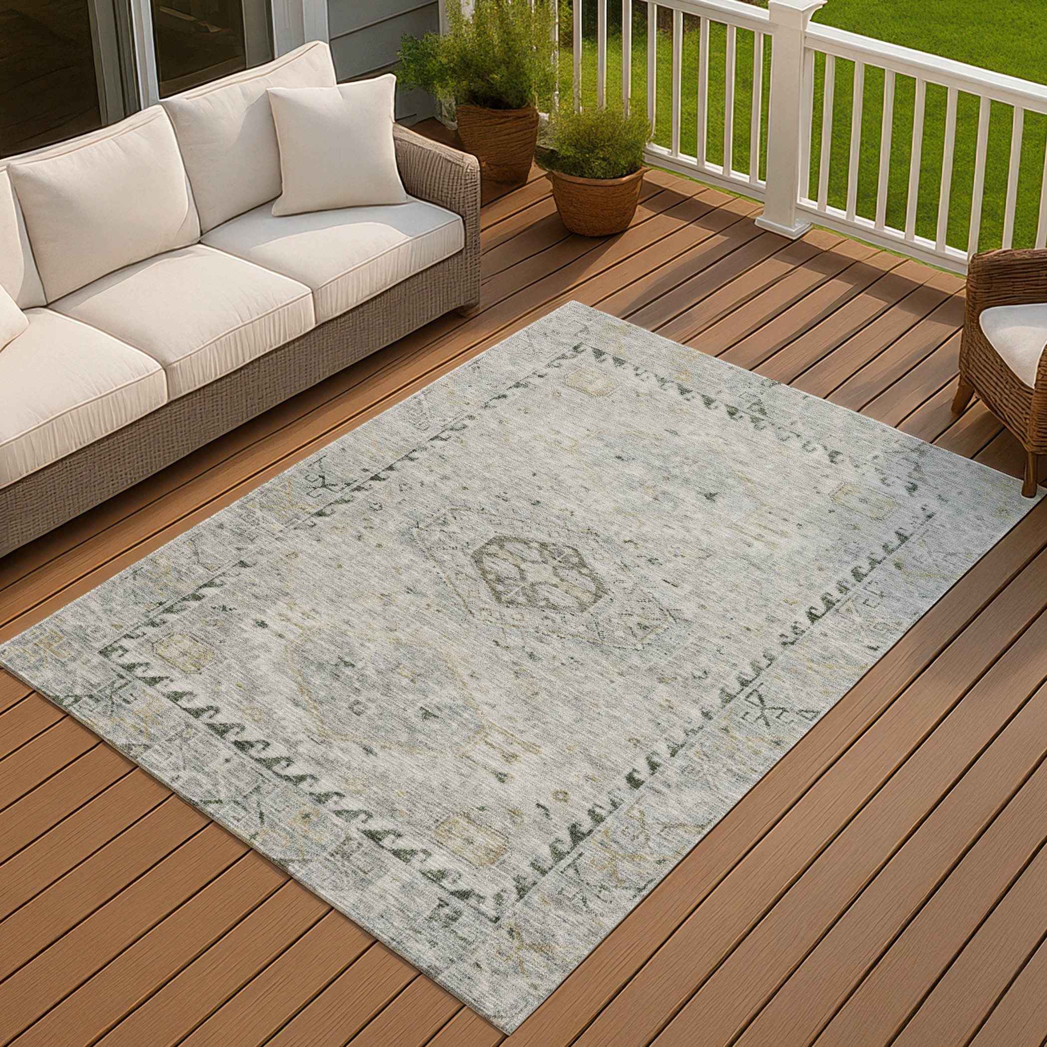 3' X 5' Taupe And Beige Medallion Washable Indoor Outdoor Area Rug