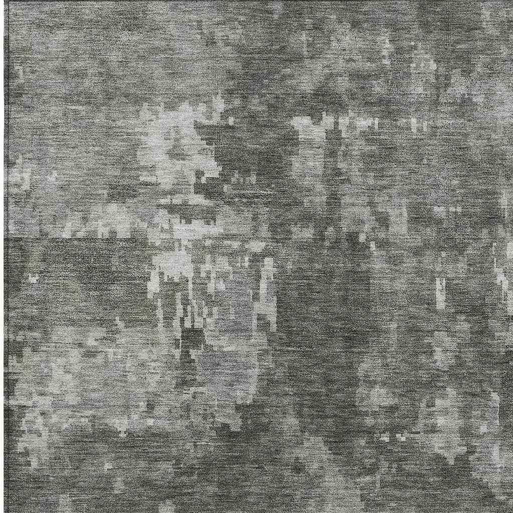 8' X 10' Pewter And Ivory Abstract Washable Indoor Outdoor Area Rug