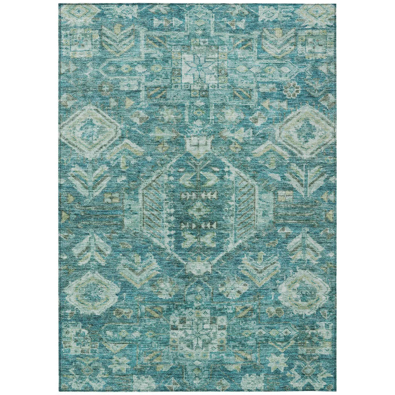 3' X 5' Turquoise And Teal Blue Medallion Washable Indoor Outdoor Area Rug