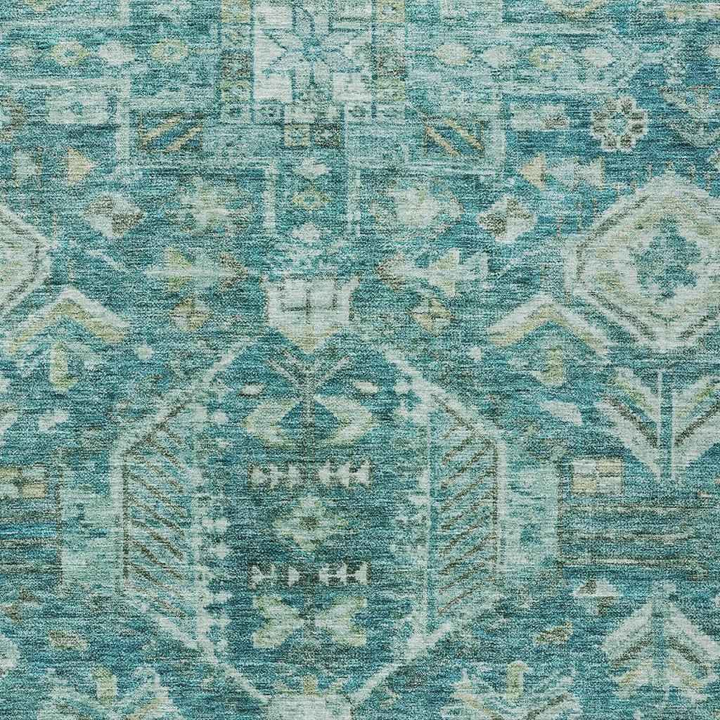 3' X 5' Turquoise And Teal Blue Medallion Washable Indoor Outdoor Area Rug