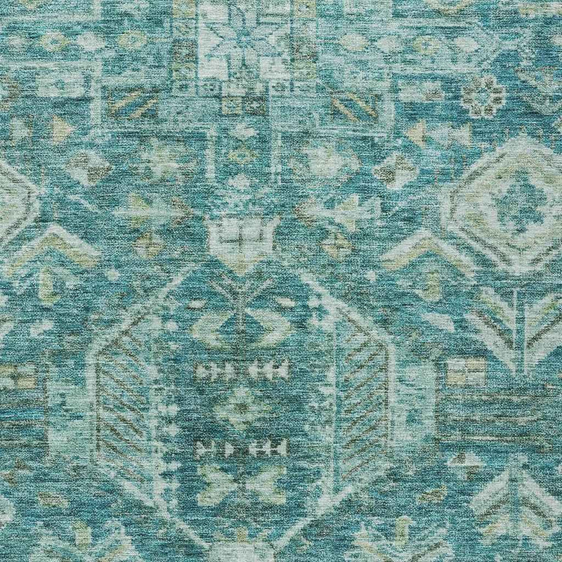 3' X 5' Turquoise And Teal Blue Medallion Washable Indoor Outdoor Area Rug