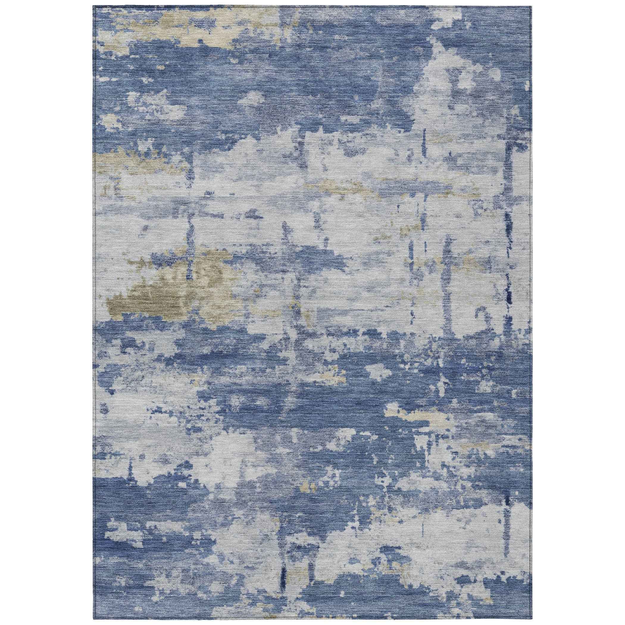 3' X 5' Navy Blue And Ivory Abstract Washable Indoor Outdoor Area Rug