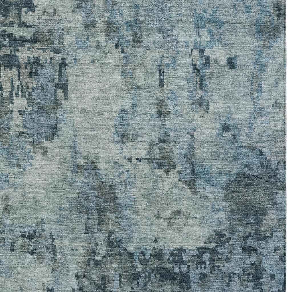 3' X 5' Blue And Gray Abstract Washable Indoor Outdoor Area Rug