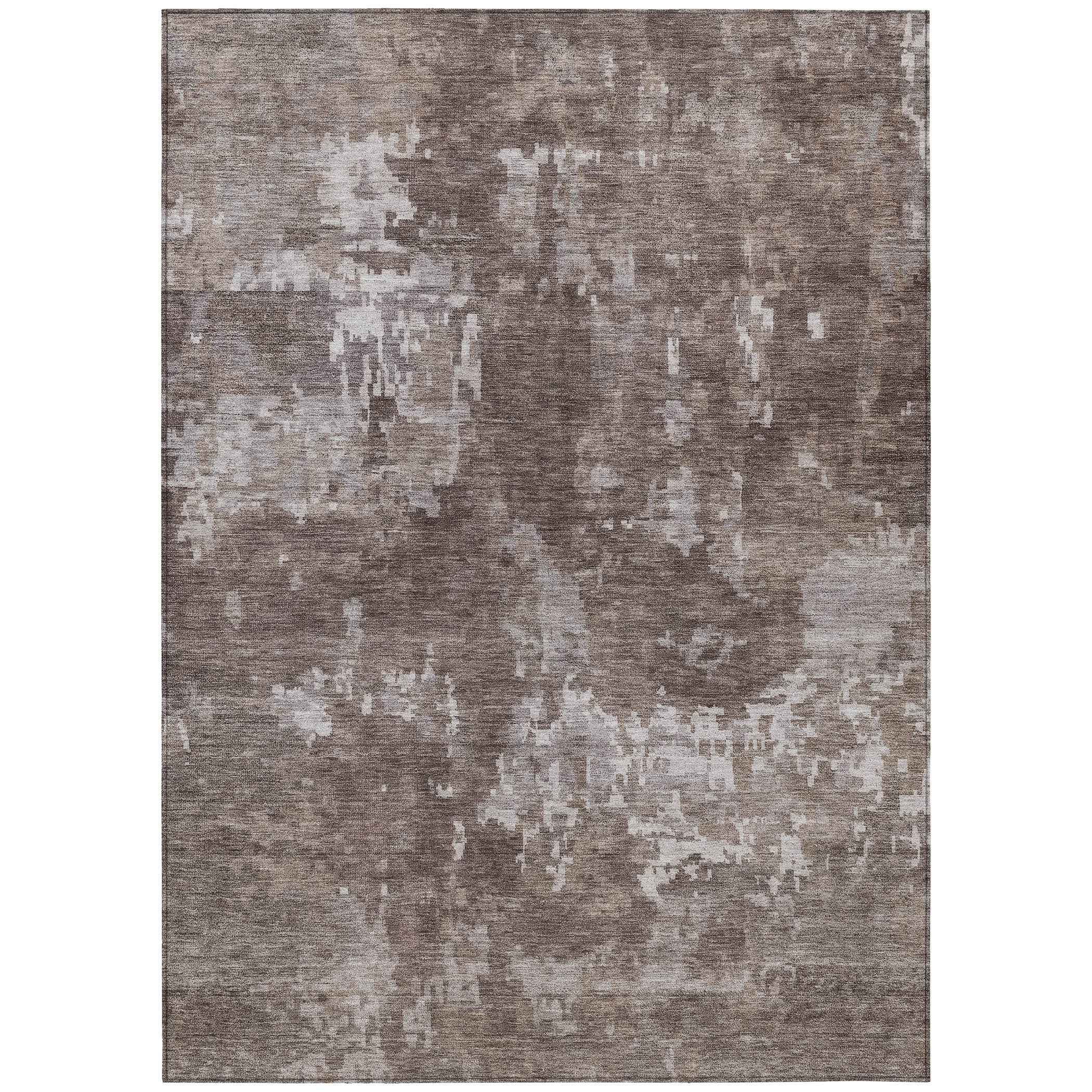 5' X 8' Brown And Ivory Abstract Washable Indoor Outdoor Area Rug