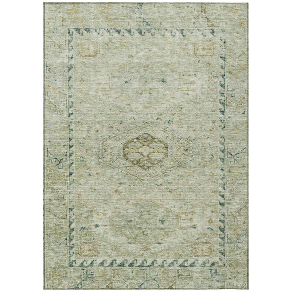 10' X 14' Sage And Gold Medallion Washable Indoor Outdoor Area Rug