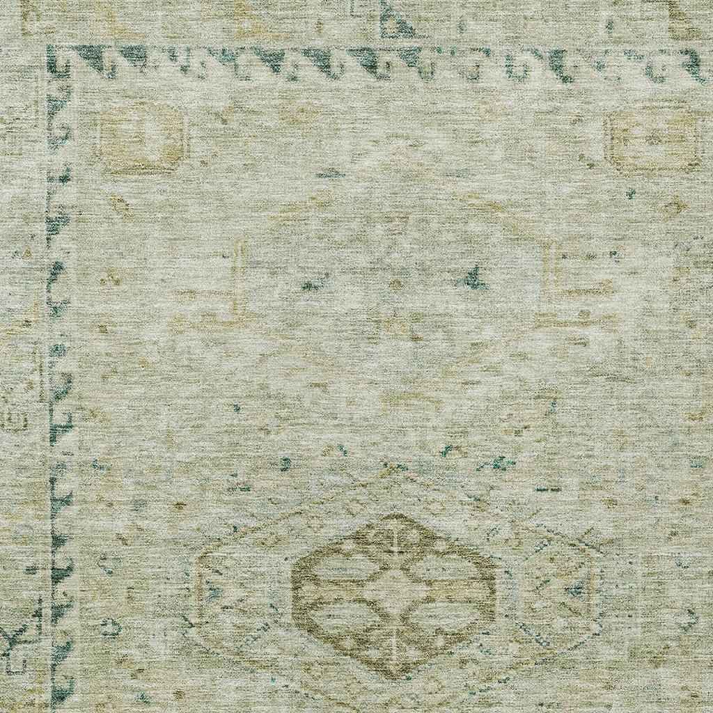 10' X 14' Sage And Gold Medallion Washable Indoor Outdoor Area Rug