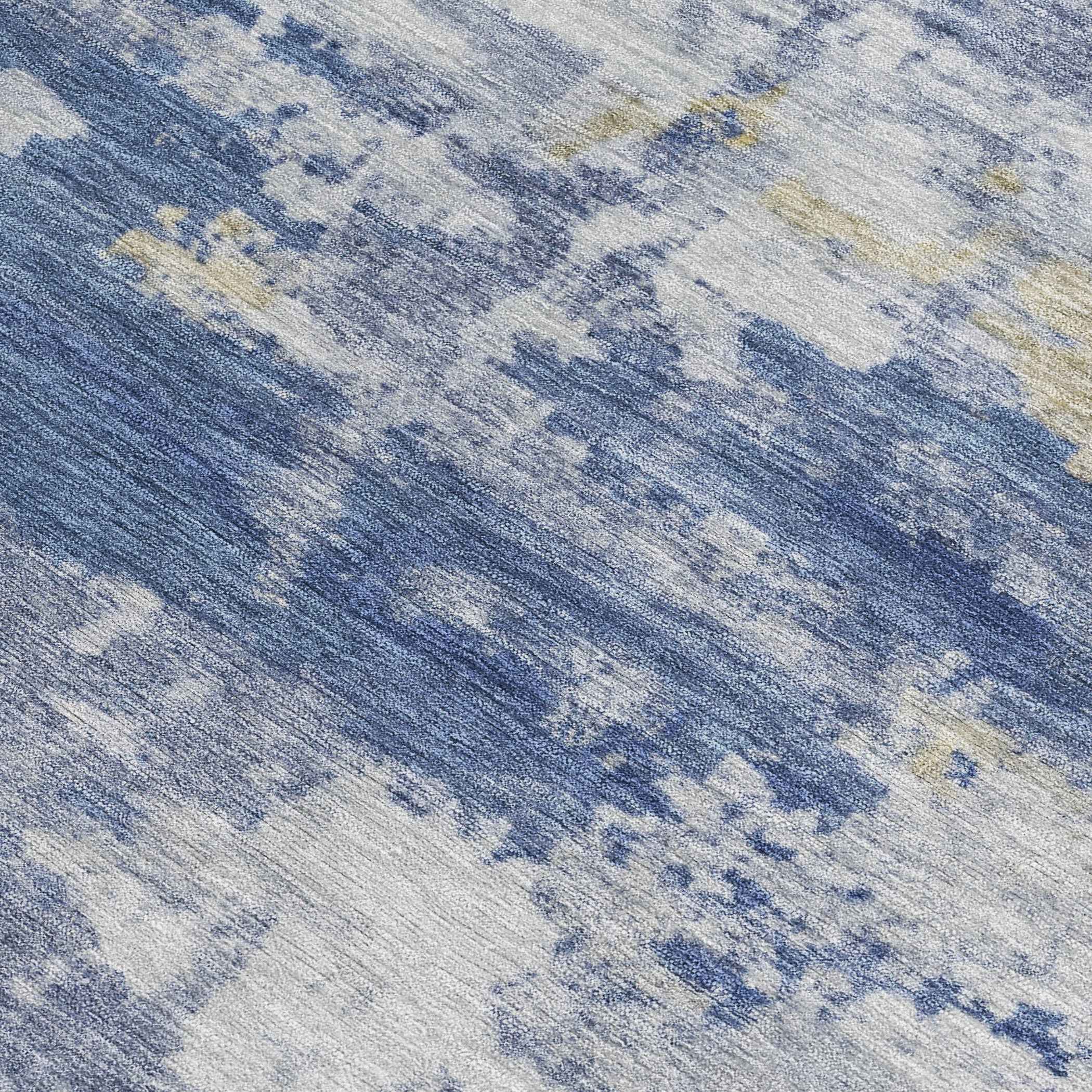 5' X 8' Navy Blue And Ivory Abstract Washable Indoor Outdoor Area Rug