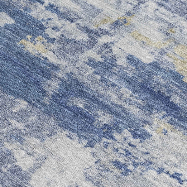 5' X 8' Navy Blue And Ivory Abstract Washable Indoor Outdoor Area Rug