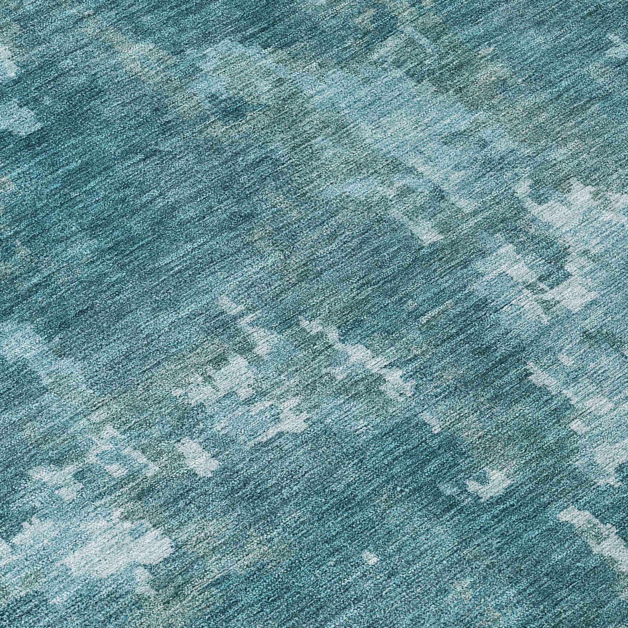 8' Teal Blue And Aqua Round Abstract Washable Indoor Outdoor Area Rug