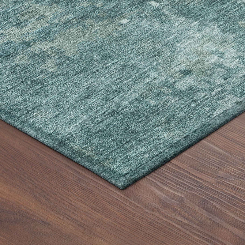 8' Teal Blue And Aqua Round Abstract Washable Indoor Outdoor Area Rug