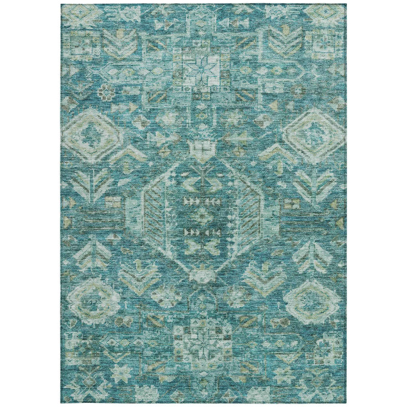 9' X 12' Turquoise And Teal Blue Medallion Washable Indoor Outdoor Area Rug