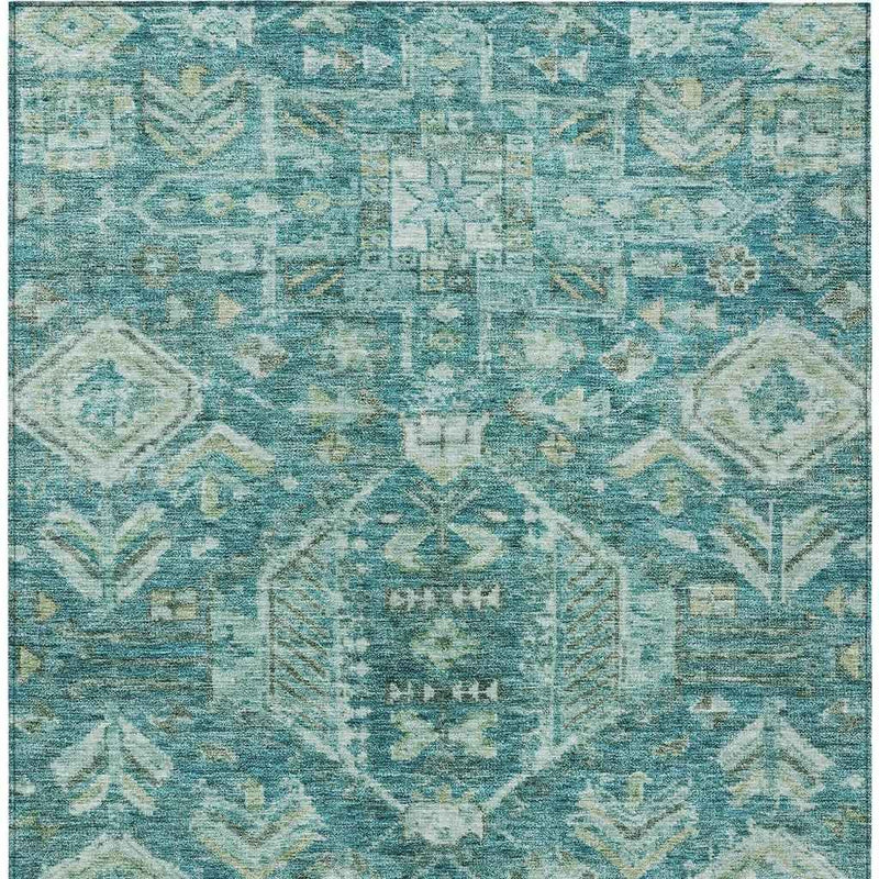9' X 12' Turquoise And Teal Blue Medallion Washable Indoor Outdoor Area Rug