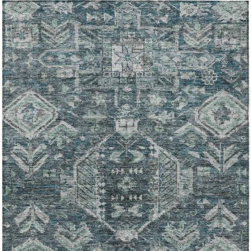 5' X 8' Teal Blue And Silver Medallion Washable Indoor Outdoor Area Rug