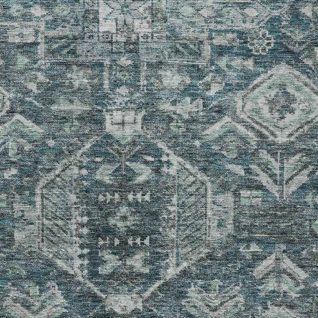 5' X 8' Teal Blue And Silver Medallion Washable Indoor Outdoor Area Rug