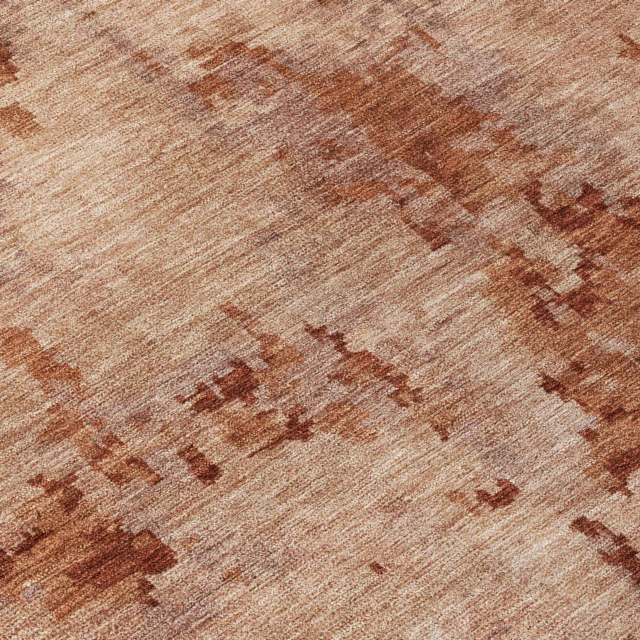 8' Copper And Coral Round Abstract Washable Indoor Outdoor Area Rug