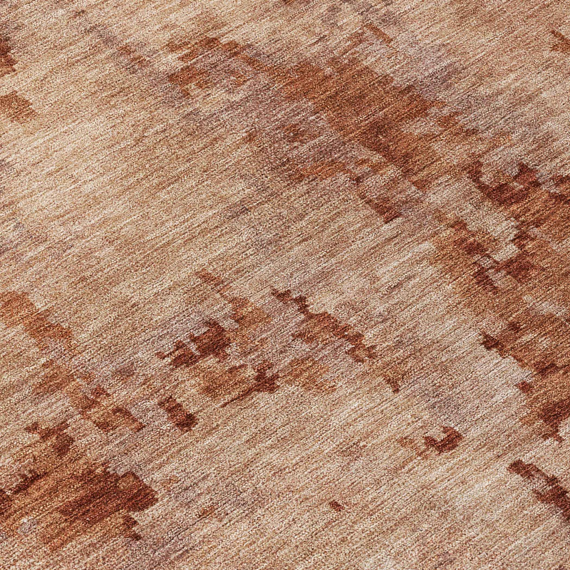 8' Copper And Coral Round Abstract Washable Indoor Outdoor Area Rug