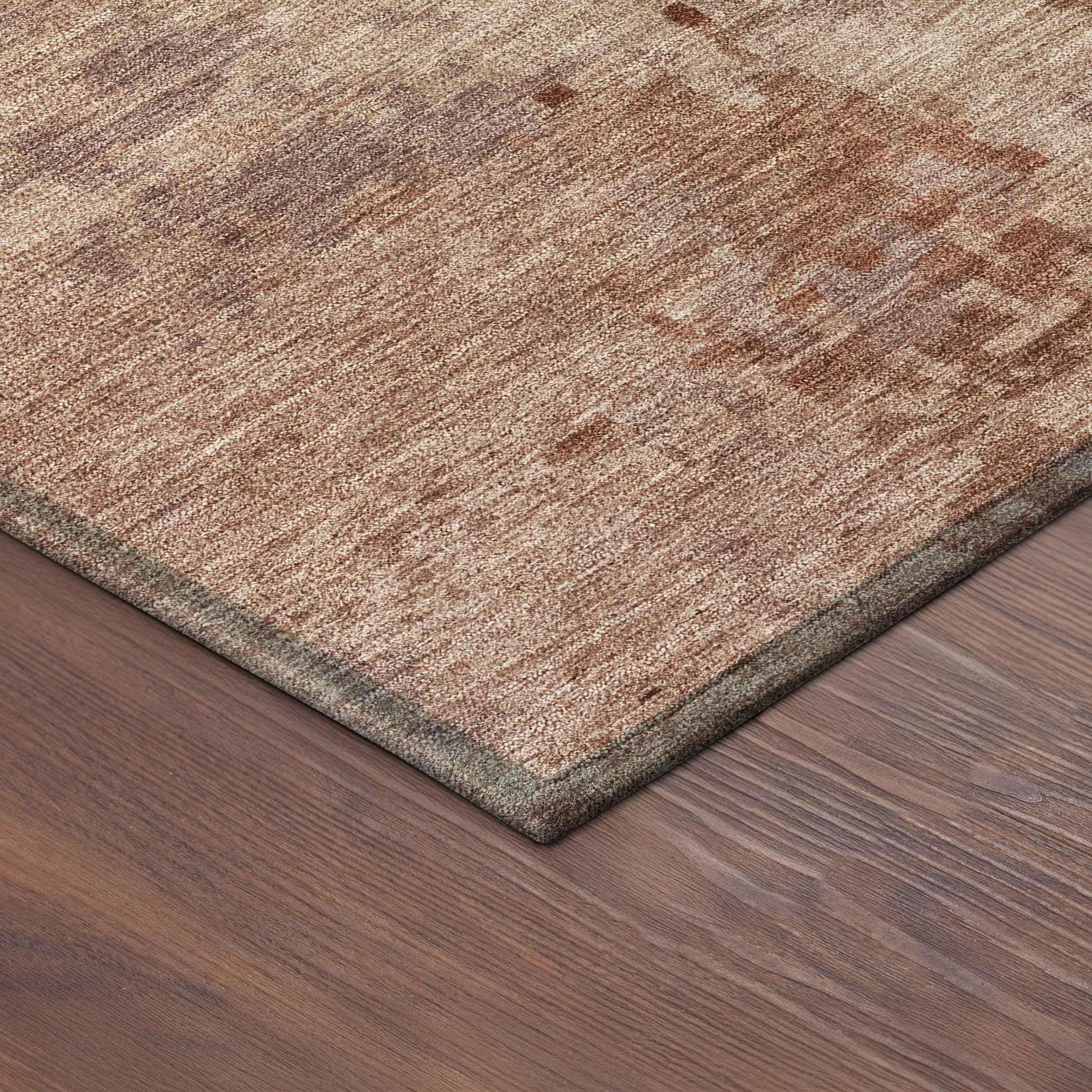 8' Copper And Coral Round Abstract Washable Indoor Outdoor Area Rug