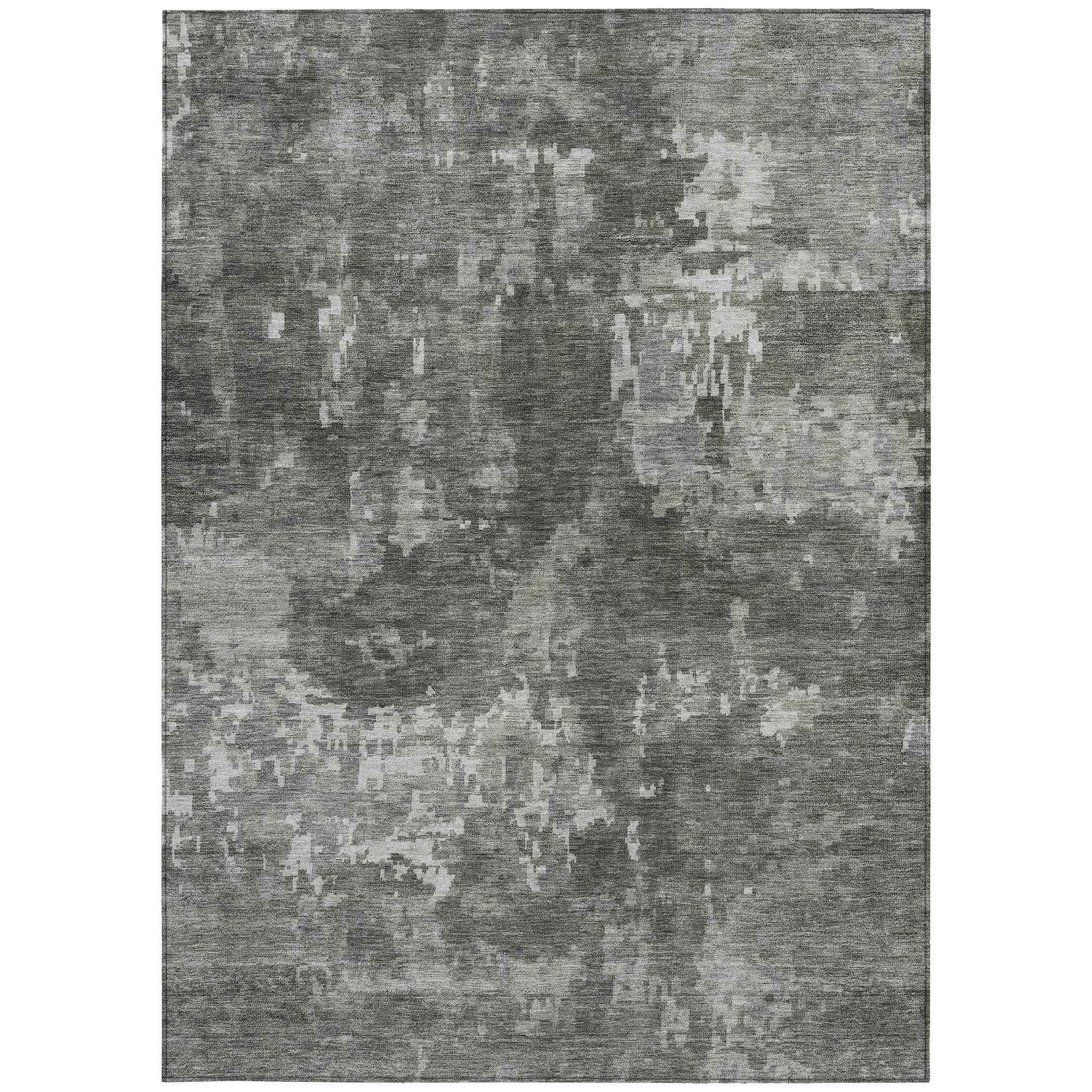 5' X 8' Pewter And Ivory Abstract Washable Indoor Outdoor Area Rug