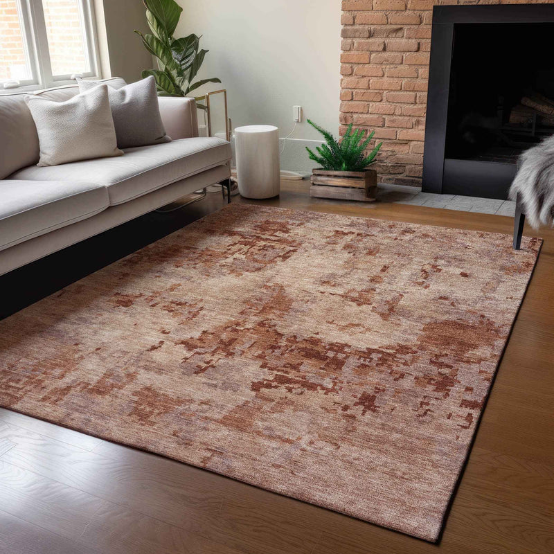 5' X 8' Copper And Coral Abstract Washable Indoor Outdoor Area Rug