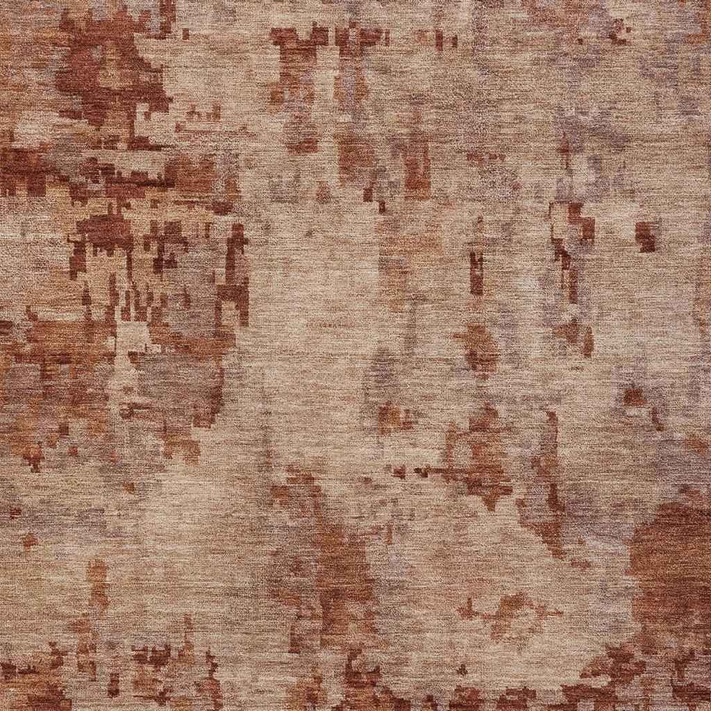 5' X 8' Copper And Coral Abstract Washable Indoor Outdoor Area Rug