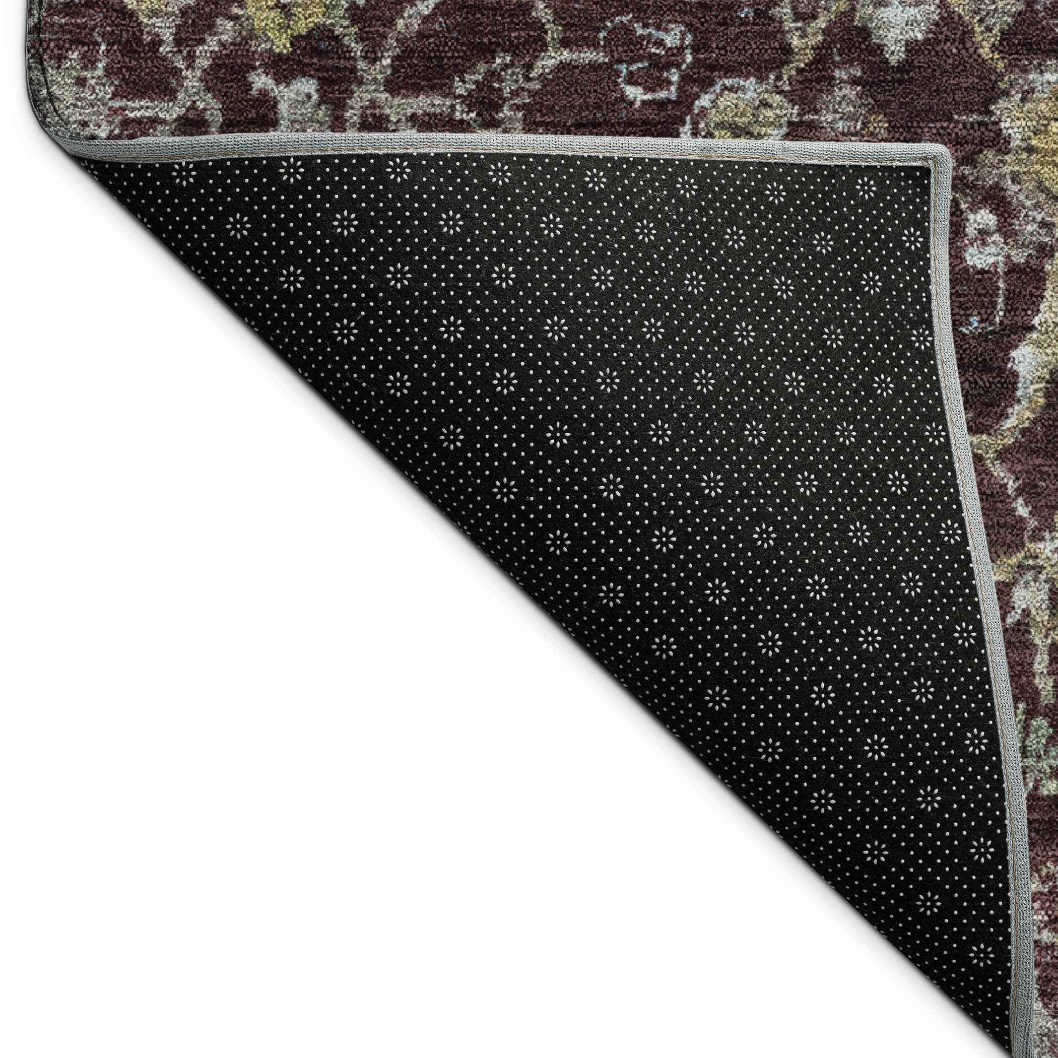 5' X 8' Burgundy And Gray Damask Washable Indoor Outdoor Area Rug