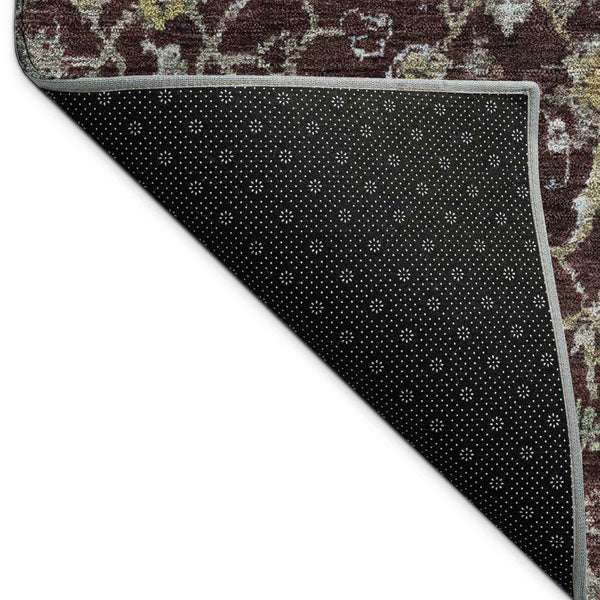5' X 8' Burgundy And Gray Damask Washable Indoor Outdoor Area Rug