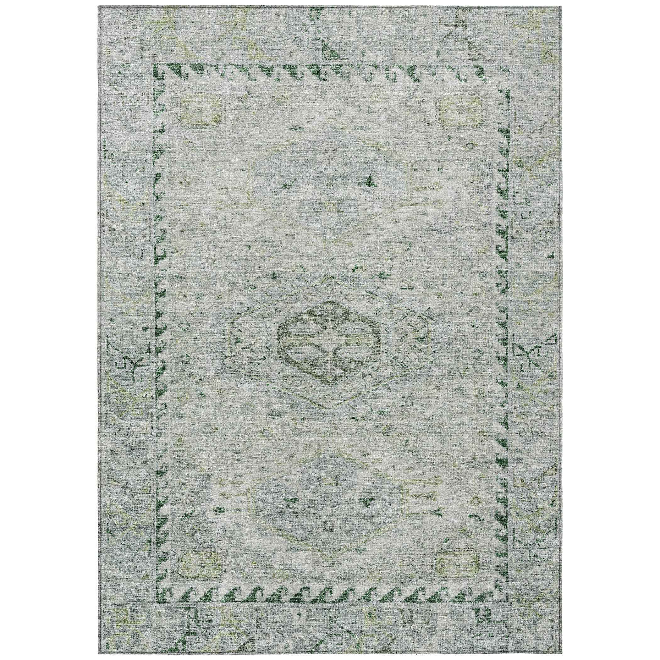 5' X 8' Lime Green And Beige Medallion Washable Indoor Outdoor Area Rug