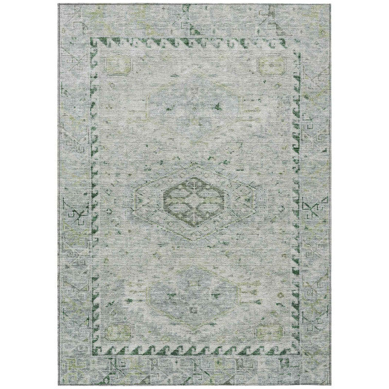 5' X 8' Lime Green And Beige Medallion Washable Indoor Outdoor Area Rug