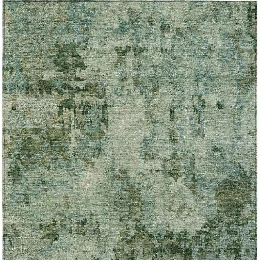 9' X 12' Sage And Teal Blue Abstract Washable Indoor Outdoor Area Rug