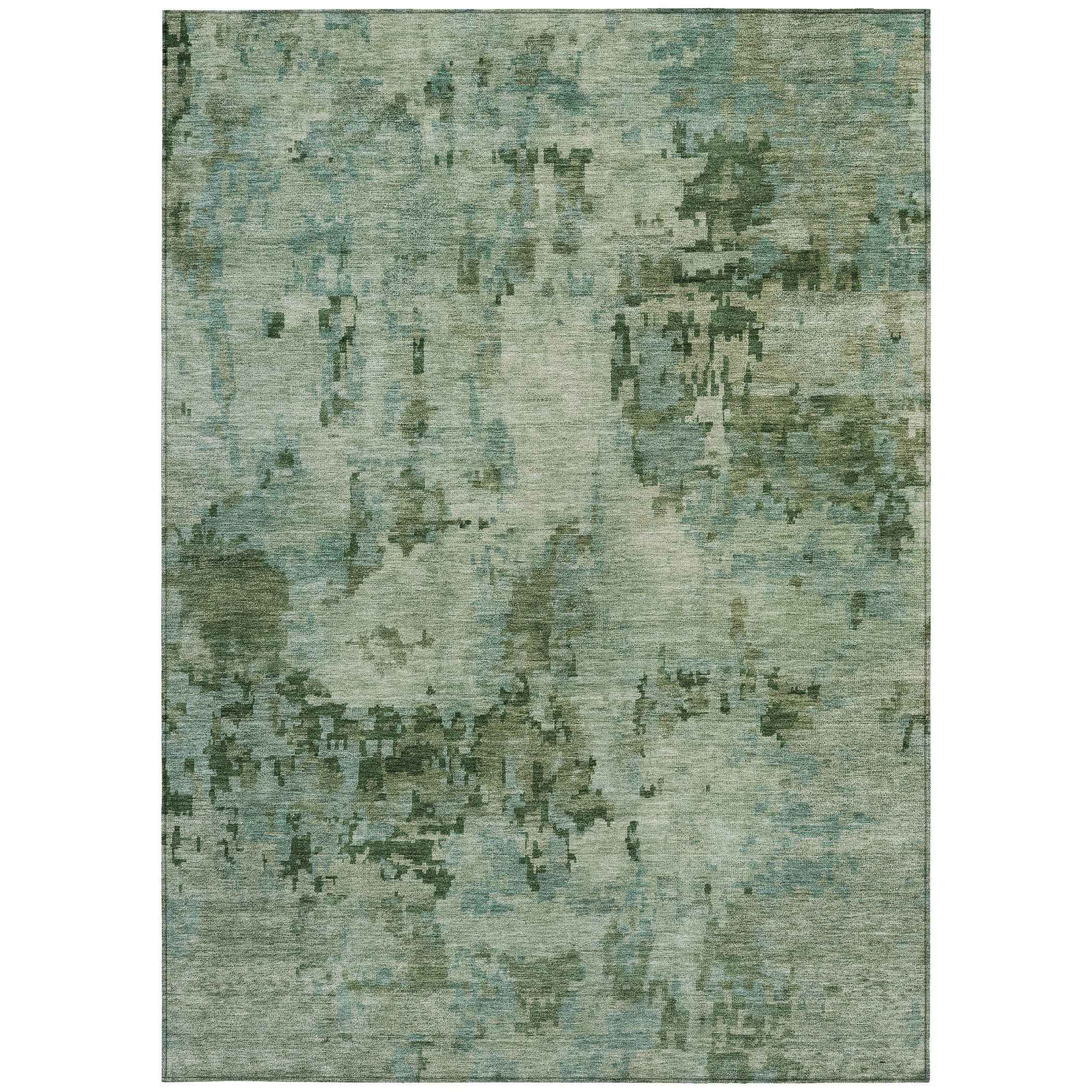9' X 12' Sage And Teal Blue Abstract Washable Indoor Outdoor Area Rug
