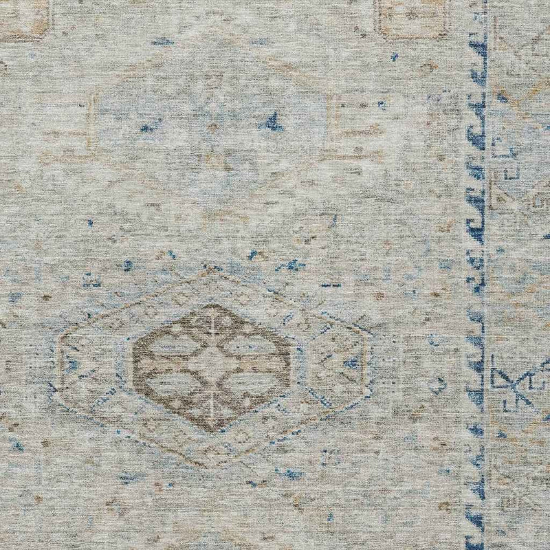 8' X 10' Linen And Blue Medallion Washable Indoor Outdoor Area Rug