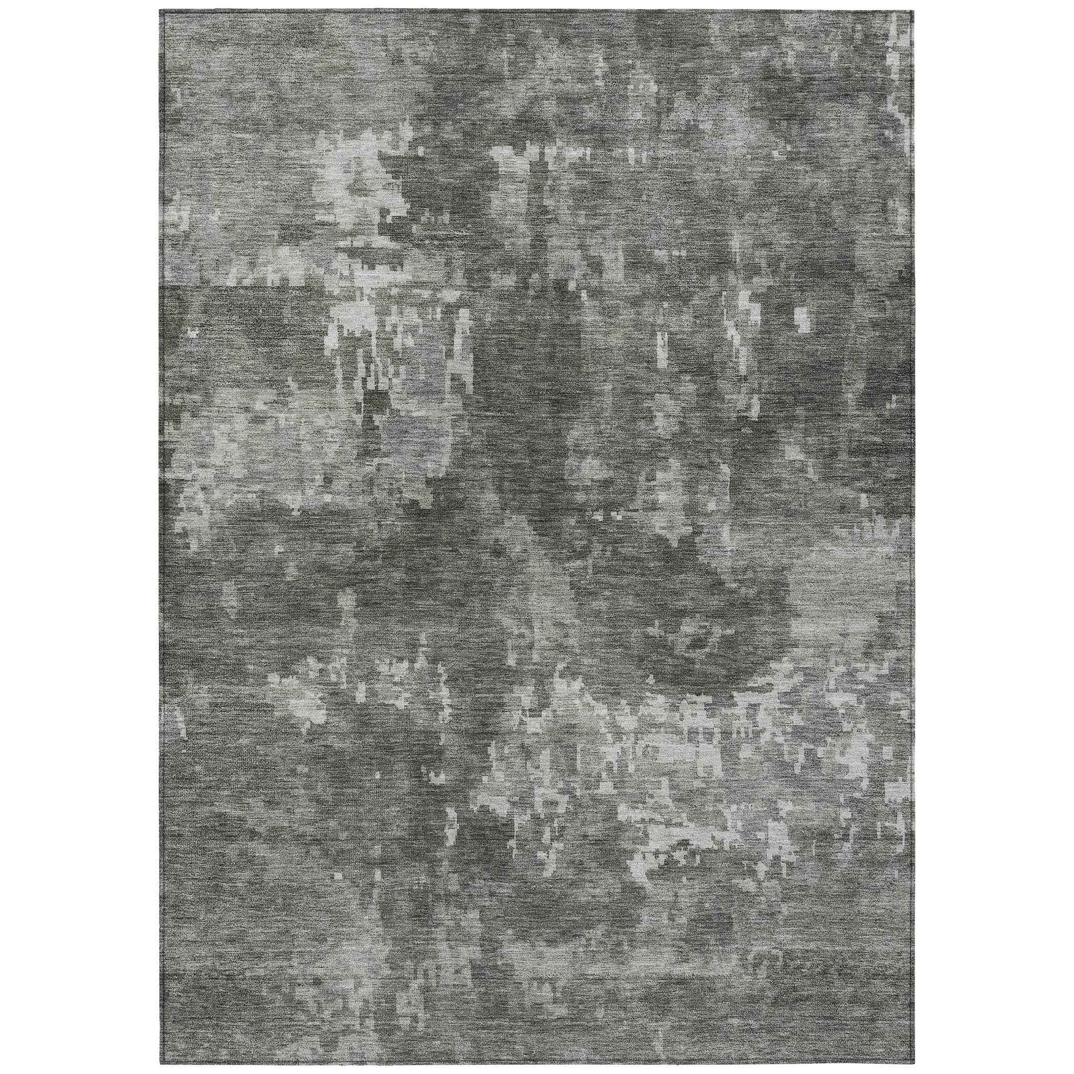 3' X 5' Pewter And Ivory Abstract Washable Indoor Outdoor Area Rug
