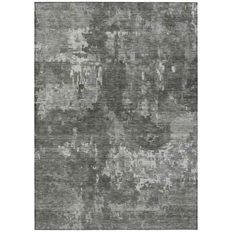 3' X 5' Pewter And Ivory Abstract Washable Indoor Outdoor Area Rug