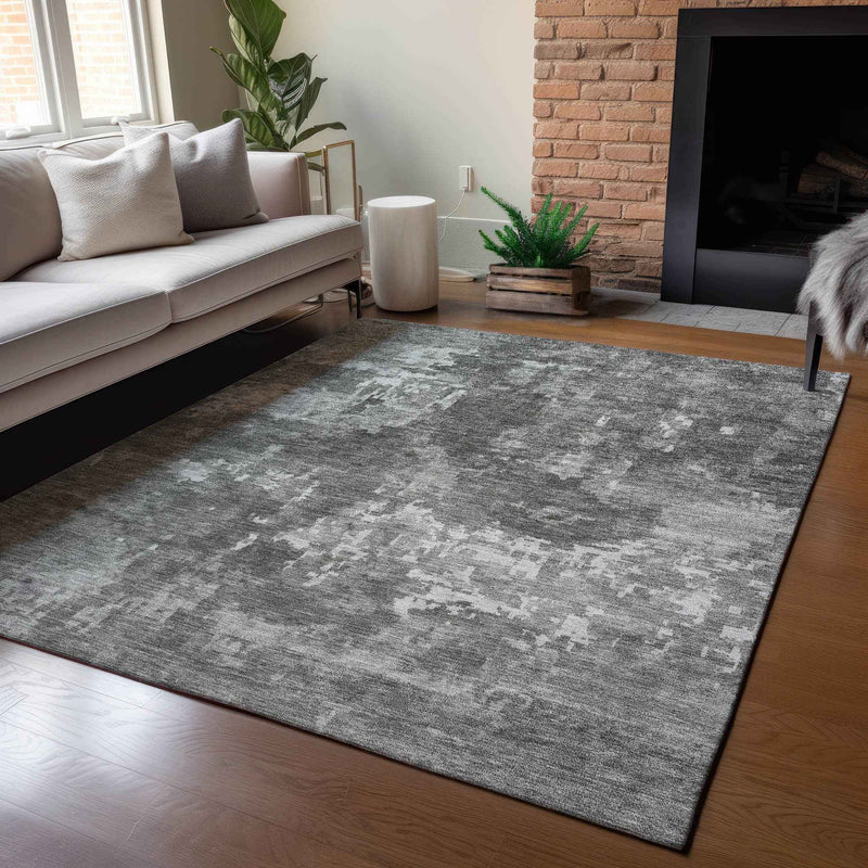 3' X 5' Pewter And Ivory Abstract Washable Indoor Outdoor Area Rug