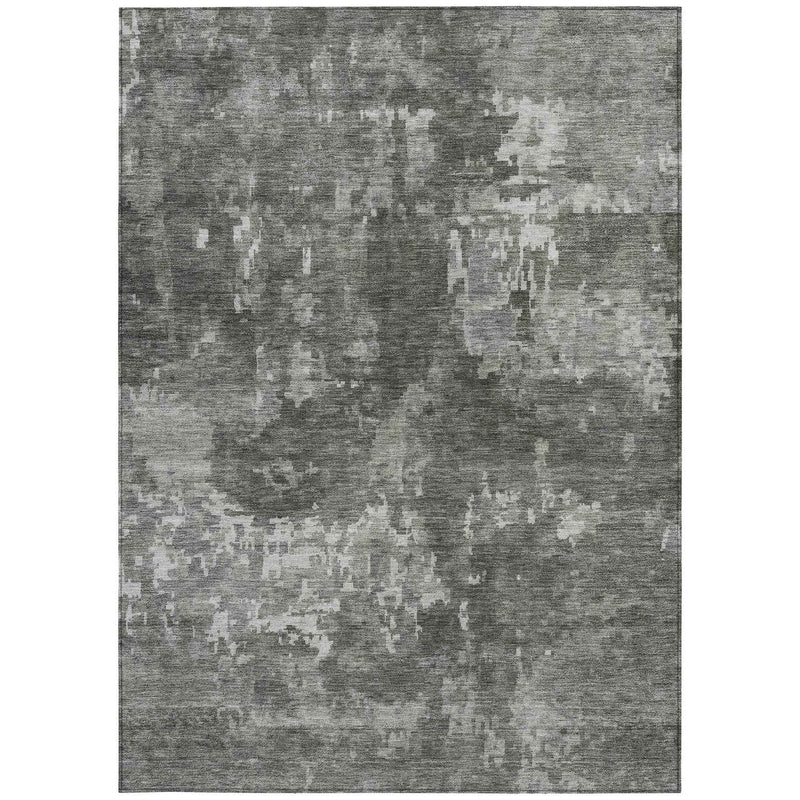 3' X 5' Pewter And Ivory Abstract Washable Indoor Outdoor Area Rug
