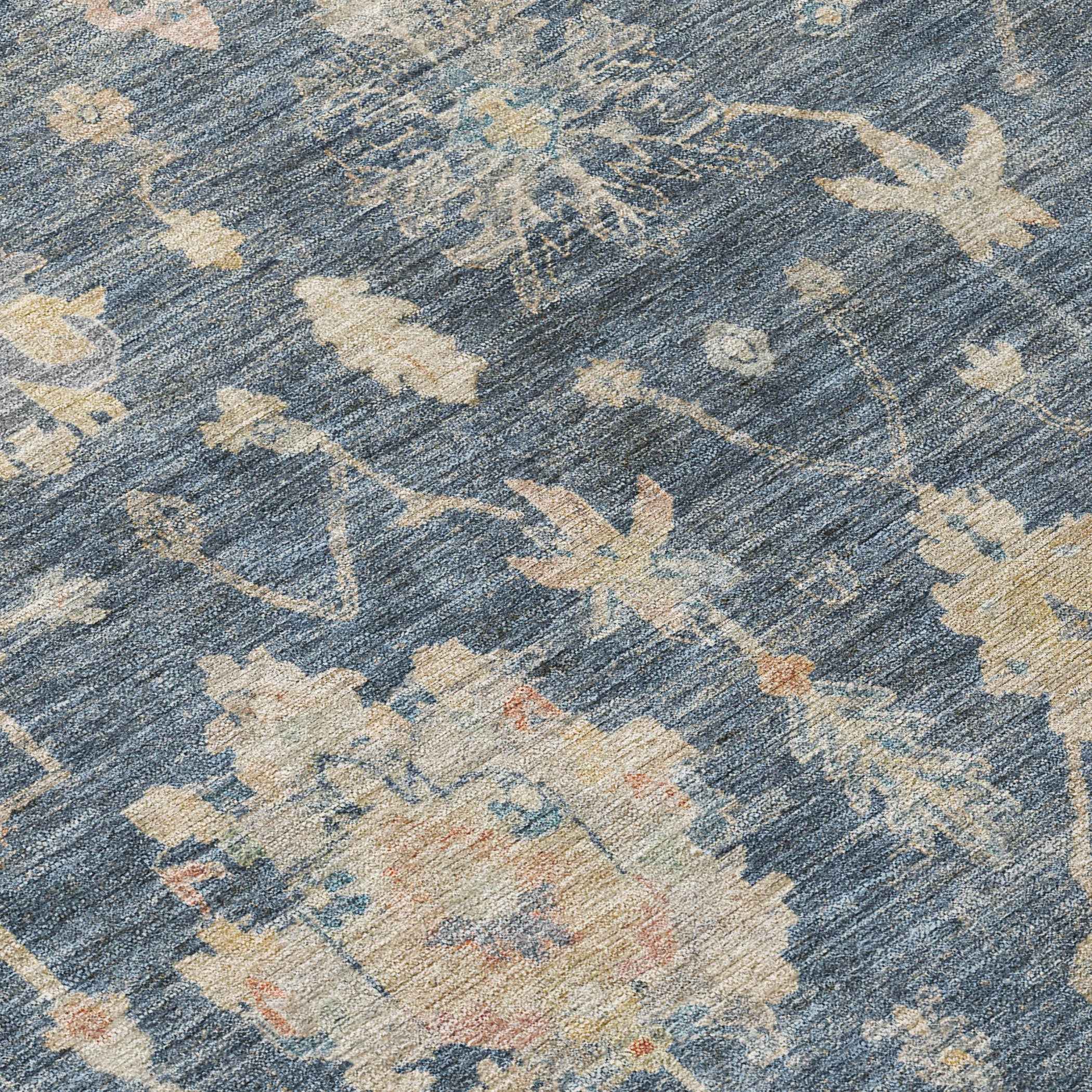 8' X 10' Navy Blue Beige And Rust Floral Washable Indoor Outdoor Area Rug