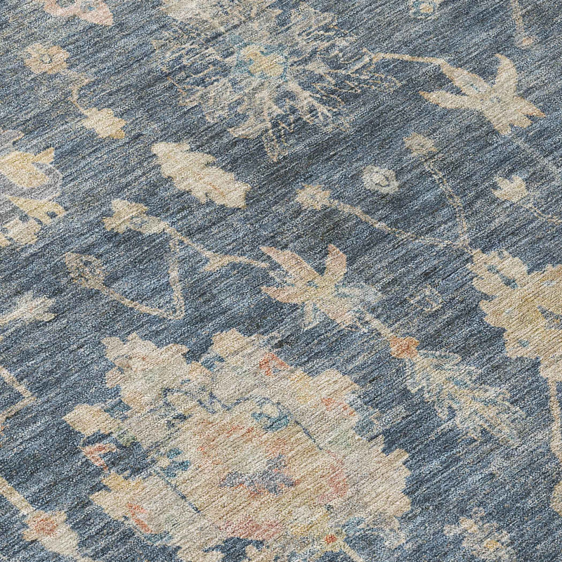 8' X 10' Navy Blue Beige And Rust Floral Washable Indoor Outdoor Area Rug