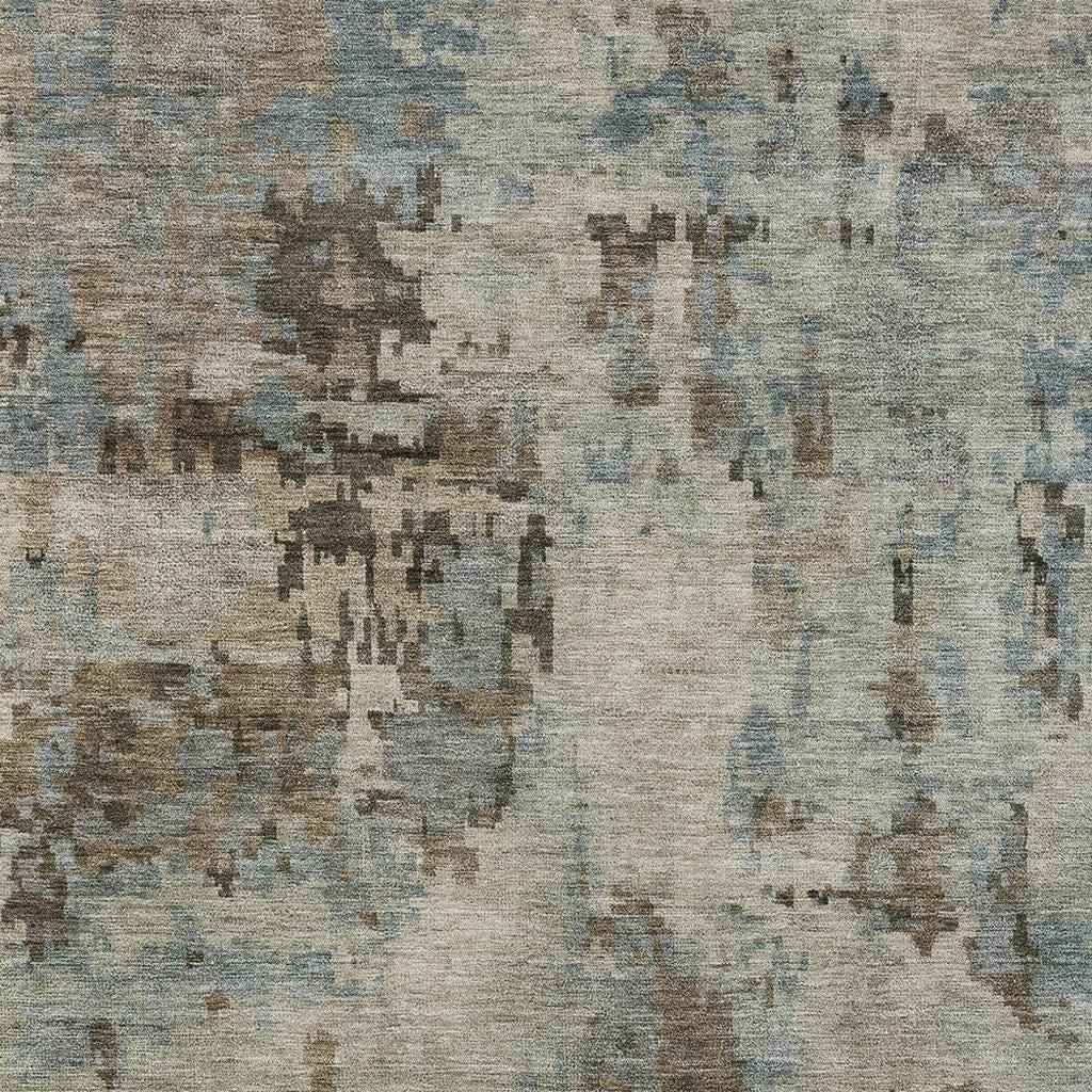 8' X 10' Beige Gray And Chocolate Abstract Washable Indoor Outdoor Area Rug