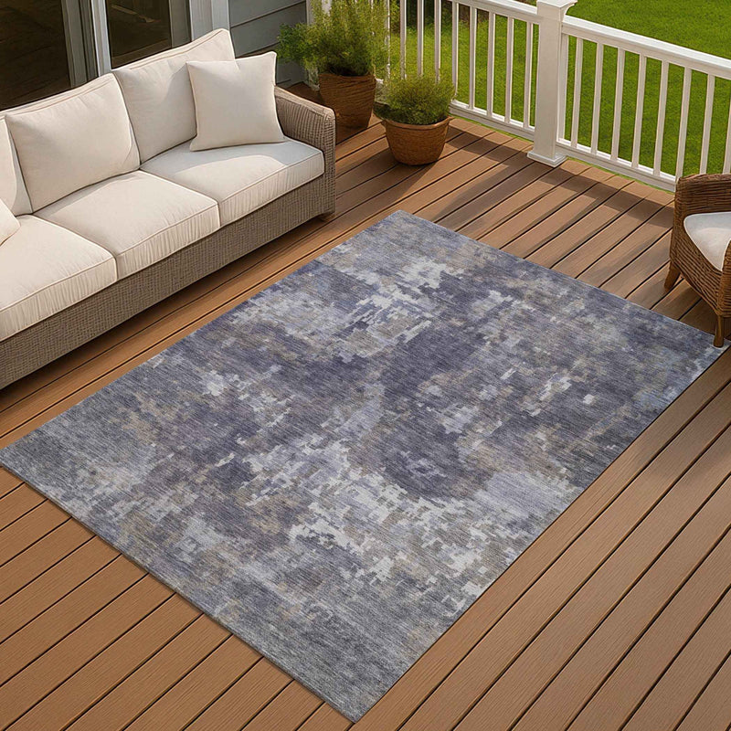 5' X 8' Plum And Ivory Abstract Washable Indoor Outdoor Area Rug