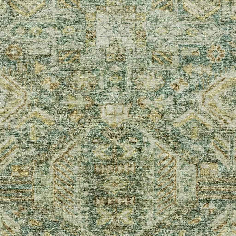 10' X 14' Fern Green And Gold Medallion Washable Indoor Outdoor Area Rug