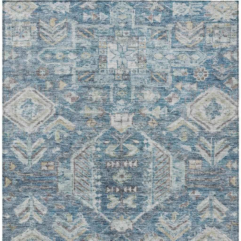 8' X 10' Denim Blue And Ivory Medallion Washable Indoor Outdoor Area Rug
