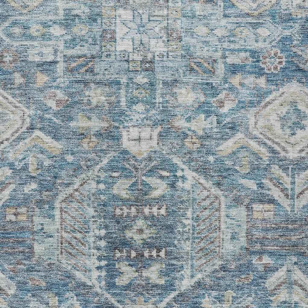 8' X 10' Denim Blue And Ivory Medallion Washable Indoor Outdoor Area Rug