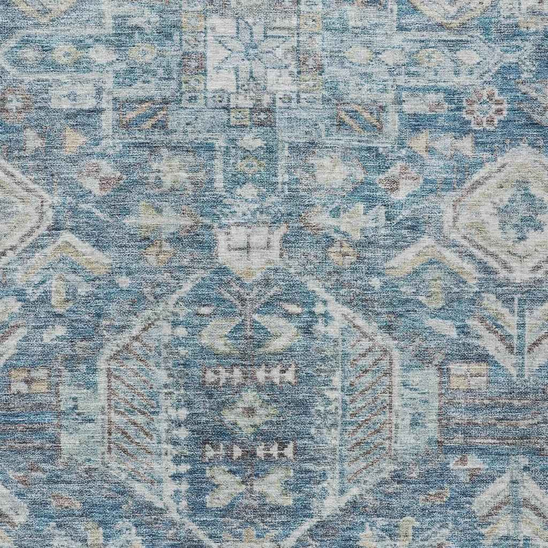 8' X 10' Denim Blue And Ivory Medallion Washable Indoor Outdoor Area Rug