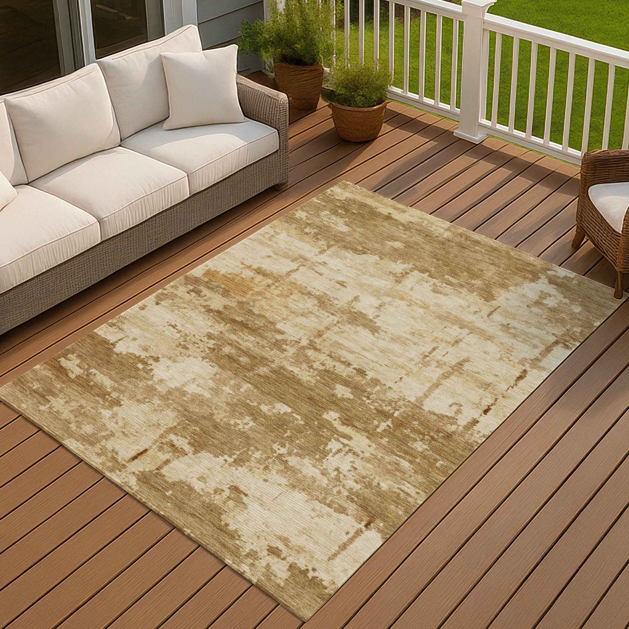 10' X 14' Brown And Beige Abstract Washable Indoor Outdoor Area Rug