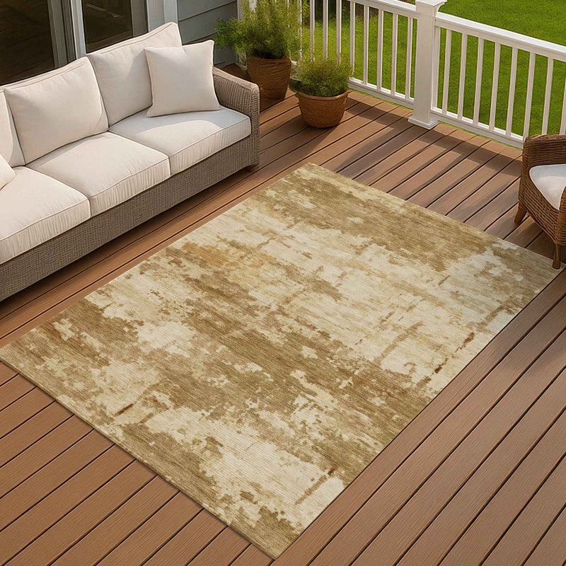 10' X 14' Brown And Beige Abstract Washable Indoor Outdoor Area Rug