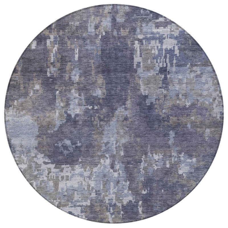 8' Plum And Ivory Round Abstract Washable Indoor Outdoor Area Rug