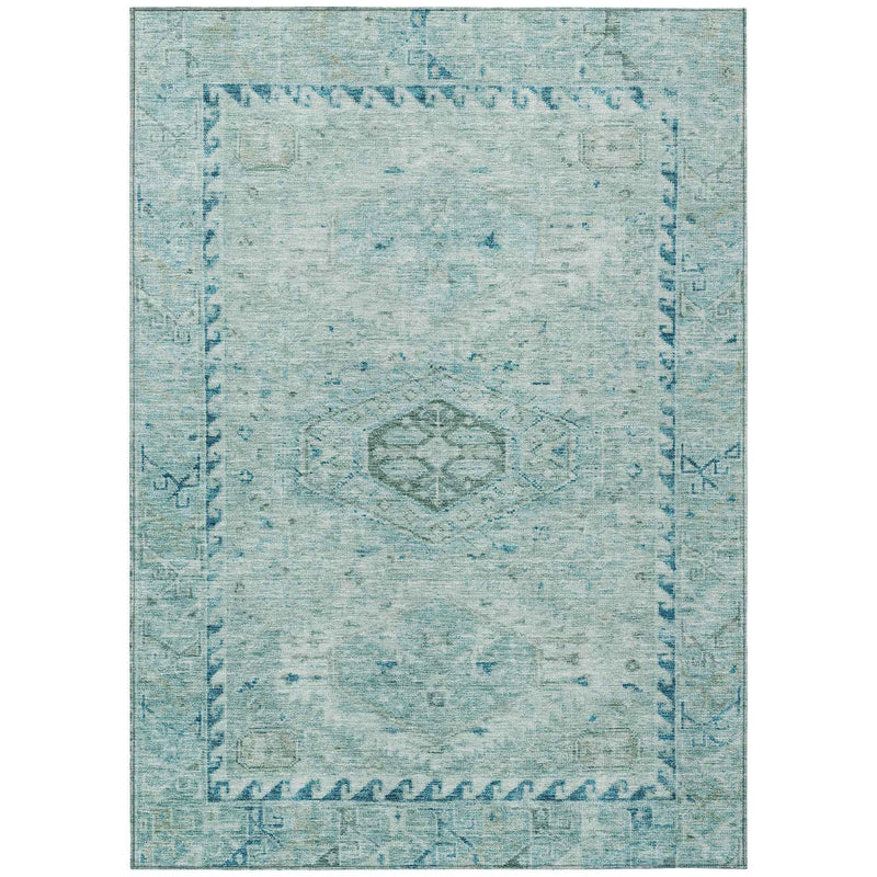 8' X 10' Aqua And Teal Blue Medallion Washable Indoor Outdoor Area Rug