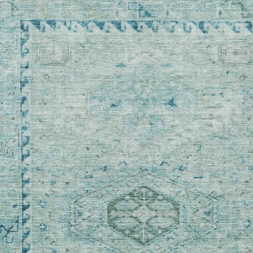 8' X 10' Aqua And Teal Blue Medallion Washable Indoor Outdoor Area Rug