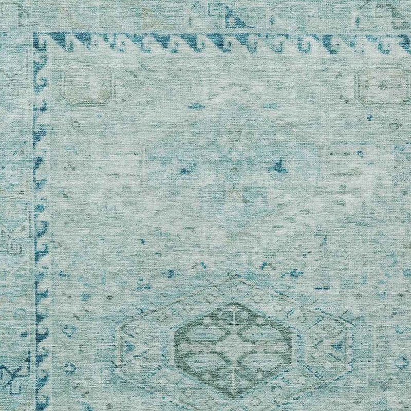 8' X 10' Aqua And Teal Blue Medallion Washable Indoor Outdoor Area Rug