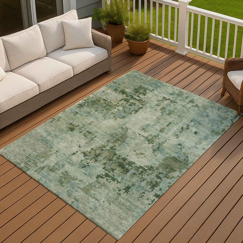 3' X 5' Sage And Teal Blue Abstract Washable Indoor Outdoor Area Rug